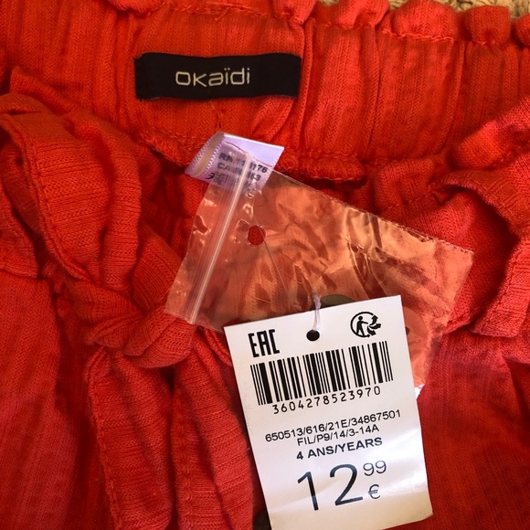 Coral red girl cotton shorts Okaidi NWT 4T - Picture 2 of 4